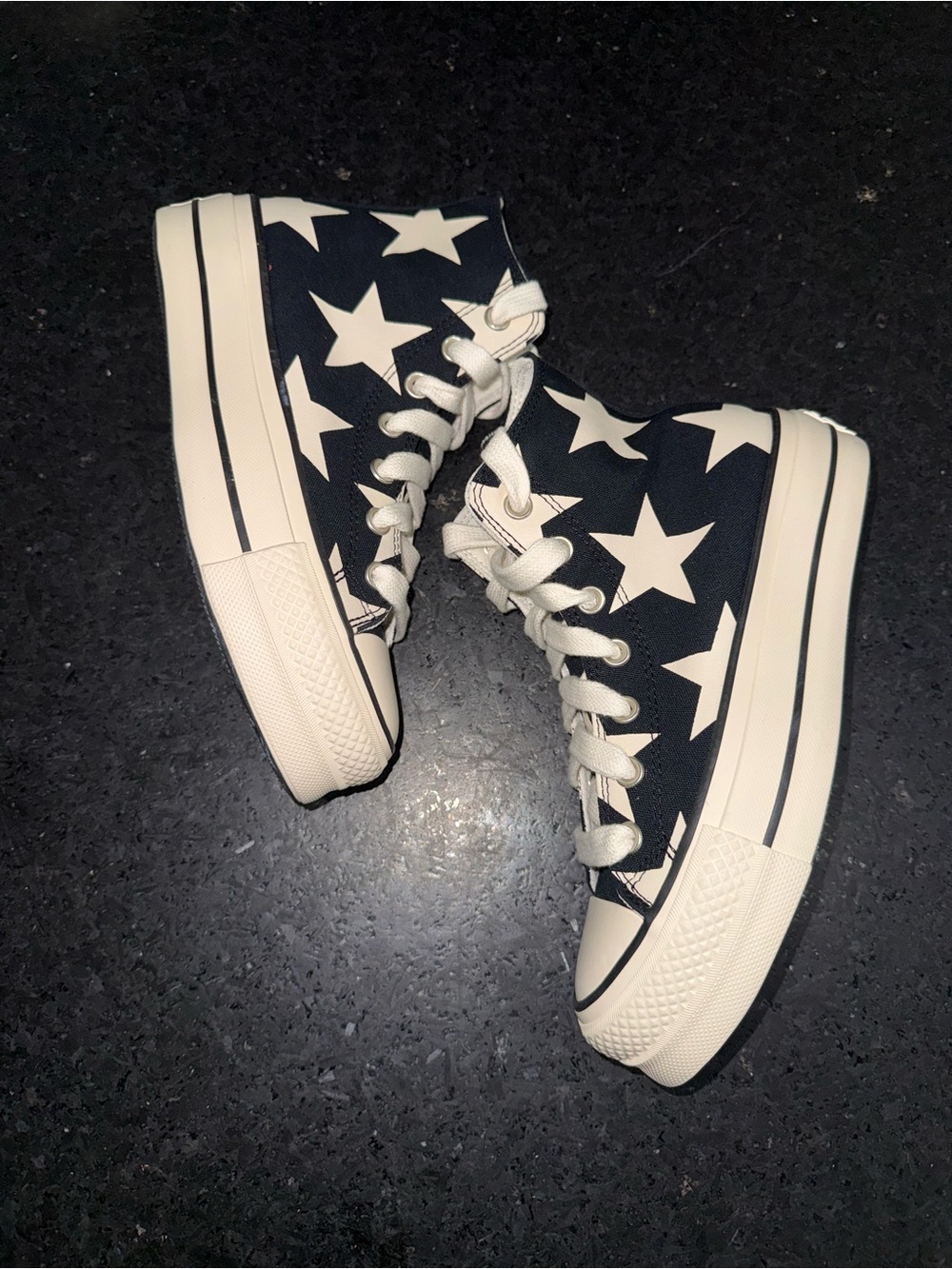 Converse ALL STAR LIFT High Top Sneakers Black & Cream Star Pattern Platform 7.5 - Picture 6 of 14